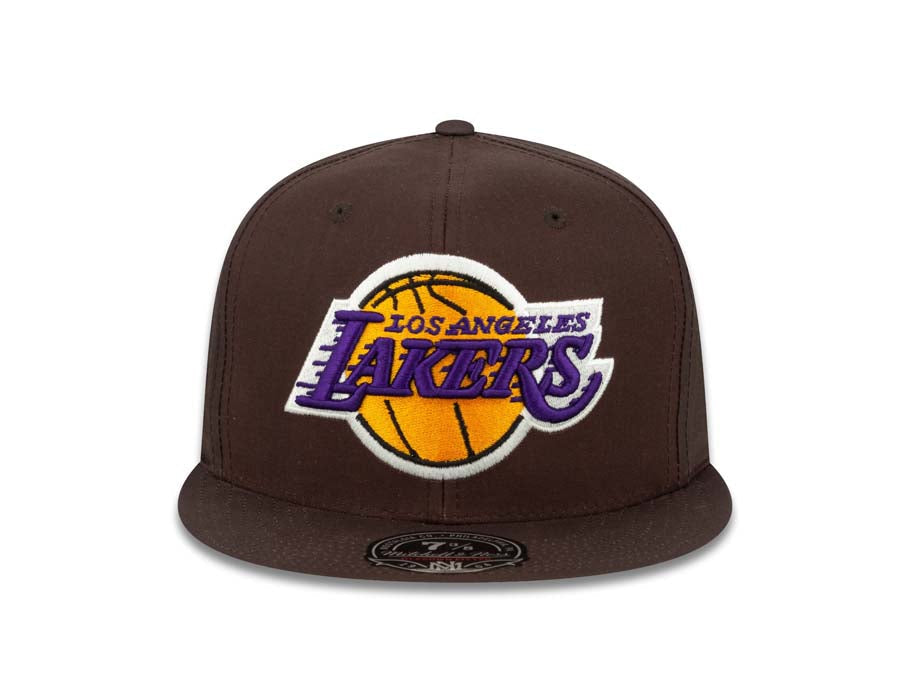 Los Angeles Lakers Mitchell & Ness NBA Fitted Cap Hat Brown Crown/Visor Team Color Logo Camo UV
