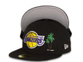 Los Angeles Lakers New Era NBA 59Fifty 5950 Fitted Cap Hat Black Crown/Visor Default Log with Palm Trees Taco Back Logo Gray UV