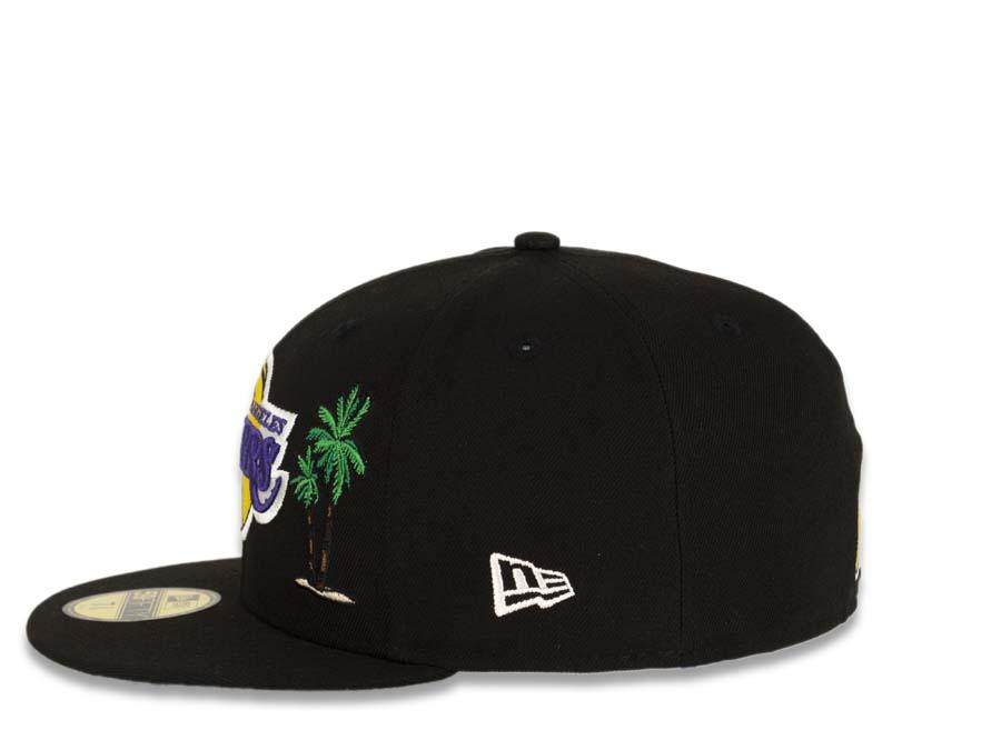Los Angeles Lakers New Era NBA 59Fifty 5950 Fitted Cap Hat Black Crown/Visor Default Log with Palm Trees Taco Back Logo Gray UV