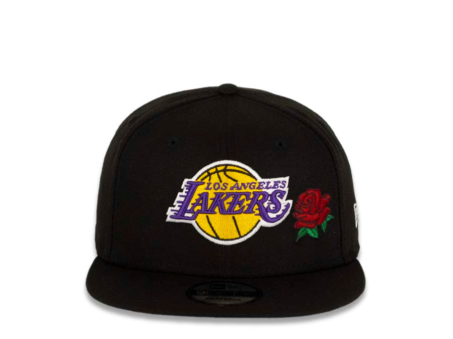 Los Angeles Lakers New Era NBA 9FIFTY 950 Snapback Cap Hat Black Crown/Visor Team Color Logo With Rose