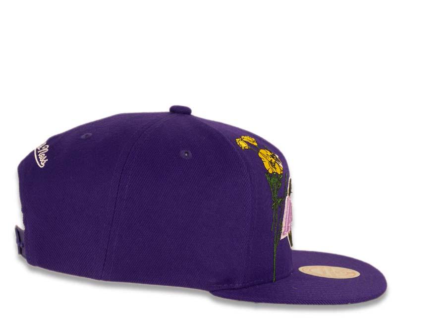 Los Angeles Lakers Mitchell & Ness NBA Snapback Purple Crown/Visor Deafult Logo with Flowers/Butterfly Gray UV (State Flower)