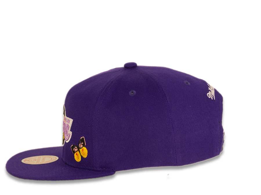 Los Angeles Lakers Mitchell & Ness NBA Snapback Purple Crown/Visor Deafult Logo with Flowers/Butterfly Gray UV (State Flower)
