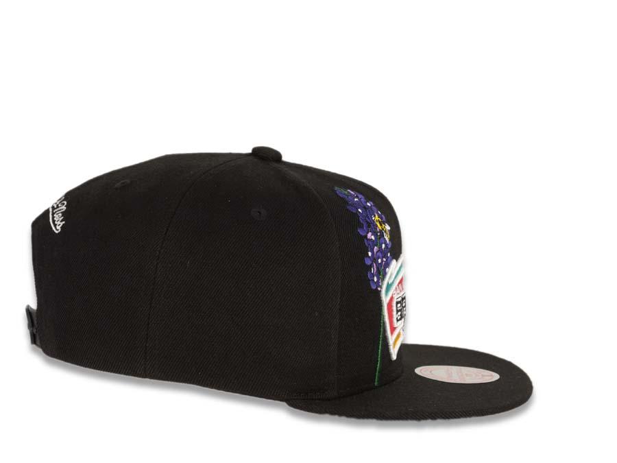 San Antonio Spurs Mitchell & Ness NBA Snapback Black Crown/Visor Deafult Logo with Flowers/Butterfly Gray UV (State Flower)