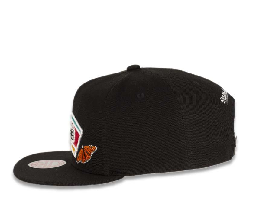 San Antonio Spurs Mitchell & Ness NBA Snapback Black Crown/Visor Deafult Logo with Flowers/Butterfly Gray UV (State Flower)