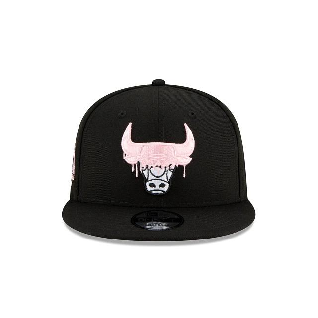 Chicago Bulls New Era NBA 9Fifty 950 Snapback Cap Hat Black Crown/Visor White/Pink Logo Pink UV (Team Drip)