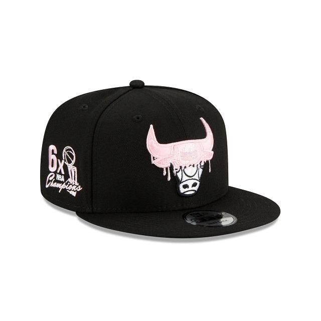 Chicago Bulls New Era NBA 9Fifty 950 Snapback Cap Hat Black Crown/Visor White/Pink Logo Pink UV (Team Drip)