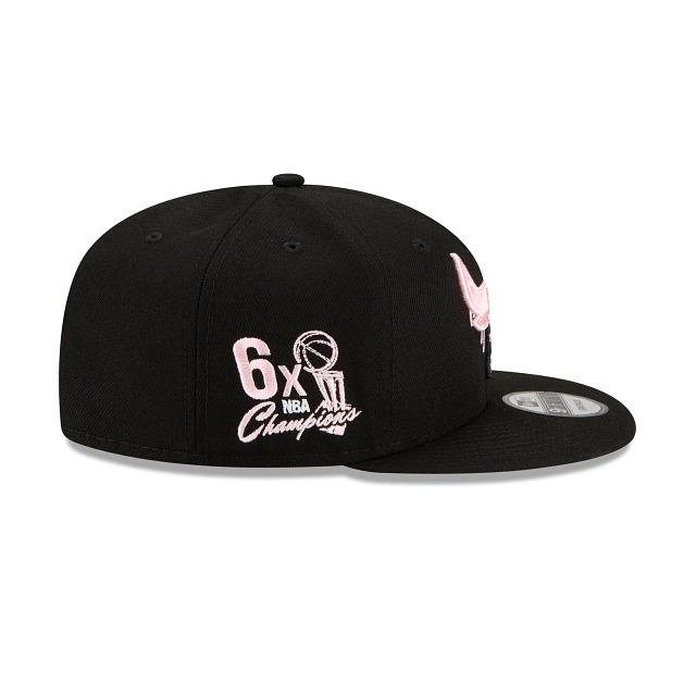 Chicago Bulls New Era NBA 9Fifty 950 Snapback Cap Hat Black Crown/Visor White/Pink Logo Pink UV (Team Drip)
