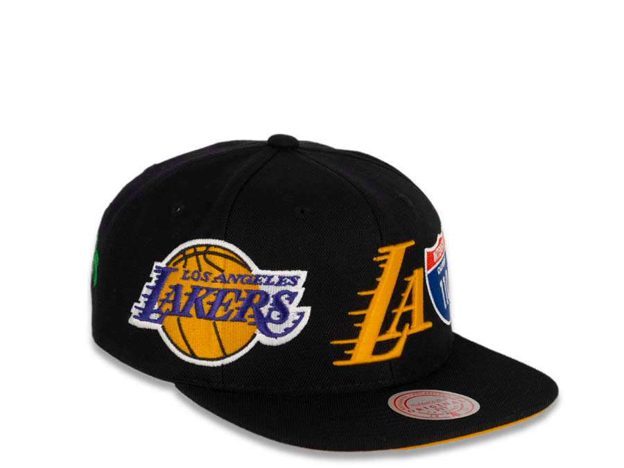 Los Angeles Lakers Mitchell & Ness NBA Snapback Cap Hat Black Crown/Visor Team Color Logo The Finals/Interstate Logo/Palm Tree Patches