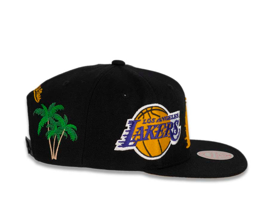 Los Angeles Lakers Mitchell & Ness NBA Snapback Cap Hat Black Crown/Visor Team Color Logo The Finals/Interstate Logo/Palm Tree Patches