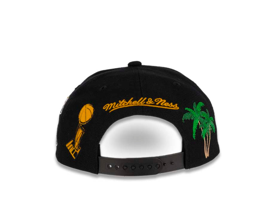 Los Angeles Lakers Mitchell & Ness NBA Snapback Cap Hat Black Crown/Visor Team Color Logo The Finals/Interstate Logo/Palm Tree Patches