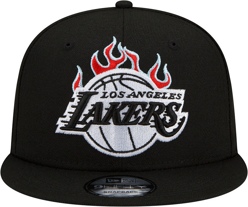 Los Angeles Lakers New Era NBA 9FIFTY 950 Snapback Cap Hat Black Crown/Visor White With Flames Logo Sky Blue UV (Team Fire)