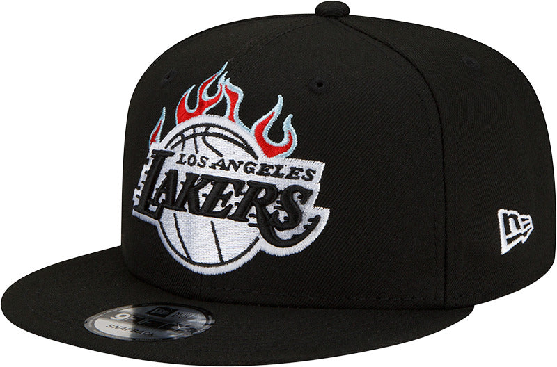 Los Angeles Lakers New Era NBA 9FIFTY 950 Snapback Cap Hat Black Crown/Visor White With Flames Logo Sky Blue UV (Team Fire)