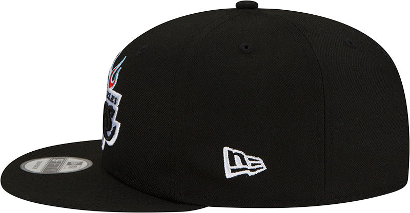 Los Angeles Lakers New Era NBA 9FIFTY 950 Snapback Cap Hat Black Crown/Visor White With Flames Logo Sky Blue UV (Team Fire)