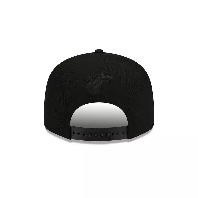 Miami Heat New Era NBA 9FIFTY 950 Snapback Cap Hat Black Crown/Visor White With Flames Logo Sky Blue UV (Team Fire)