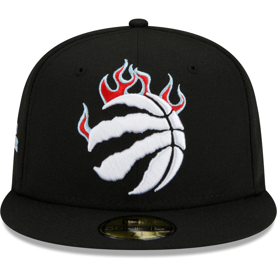 Toronto Raptors New Era NBA 9FIFTY 950 Snapback Cap Hat Black Crown/Visor White With Flames Logo Sky Blue UV (Team Fire)