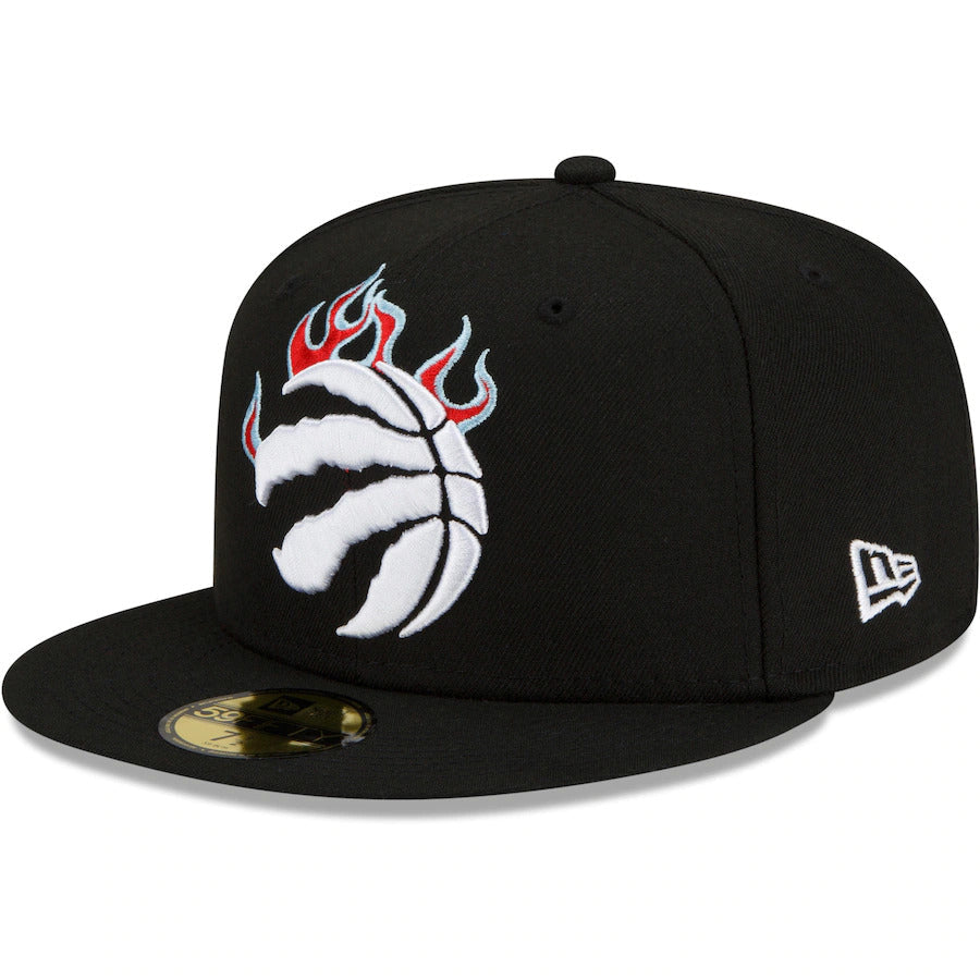 Toronto Raptors New Era NBA 9FIFTY 950 Snapback Cap Hat Black Crown/Visor White With Flames Logo Sky Blue UV (Team Fire)