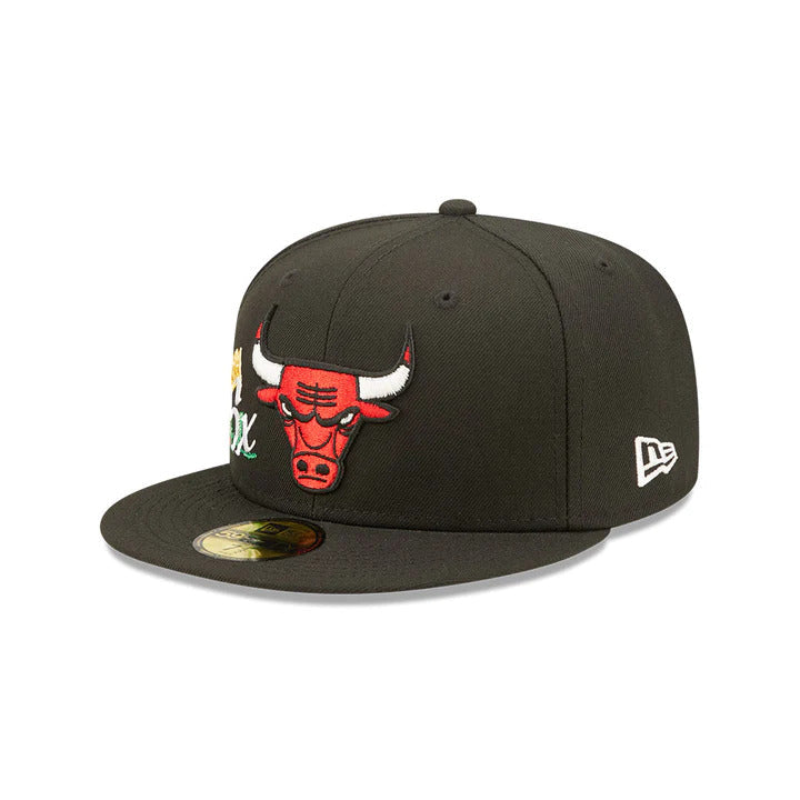 Chicago Bulls New Era NBA 59FIFTY 5950 Fitted Cap Hat Black Crown/Visor Team Color Logo 6x Crown Rose (Crown Champs)