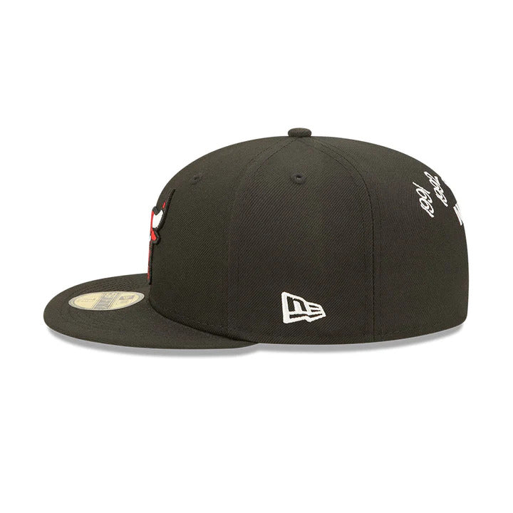 Chicago Bulls New Era NBA 59FIFTY 5950 Fitted Cap Hat Black Crown/Visor Team Color Logo 6x Crown Rose (Crown Champs)