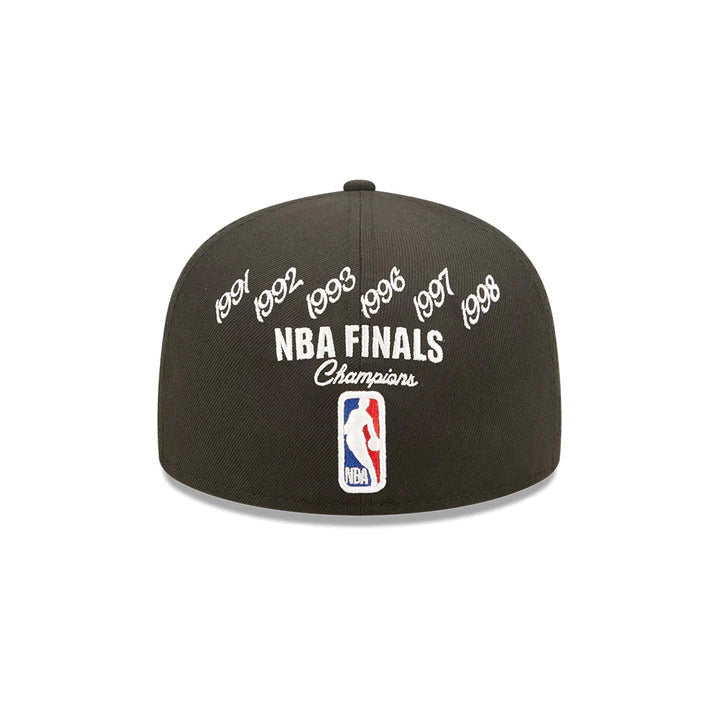 Chicago Bulls New Era NBA 59FIFTY 5950 Fitted Cap Hat Black Crown/Visor Team Color Logo 6x Crown Rose (Crown Champs)