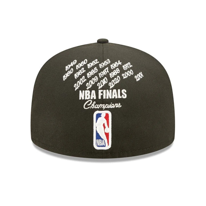 Los Angeles Lakers New Era NBA 59FIFTY 5950 Fitted Cap Hat Black Crown/Visor Team Color Logo 17x Crown Rose (Crown Champs)