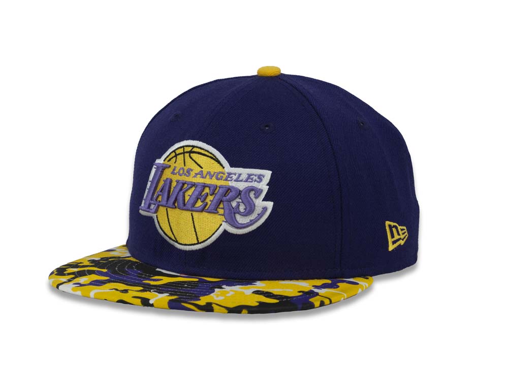 Los Angeles Lakers New Era NBA 59FIFTY 5950 Fitted Cap Hat Purple Crown Yello/Purple Camo Visor Team Color Logo