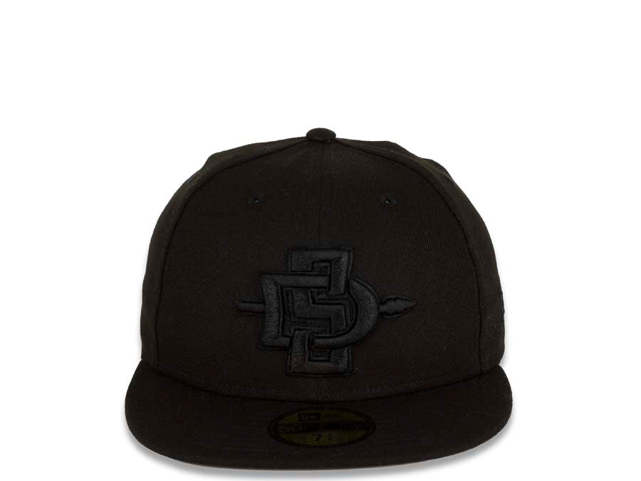 San Diego State Aztecs New Era College 59FIFTY 5950 Fitted Cap Hat Black Crown/Visor Black Logo (All Black/Black On Black)