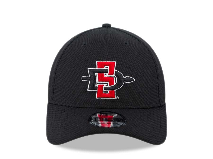 San Diego State Aztecs New Era College 39THIRTY 3930 Flexfit Cap Hat Tech Black Crown/Visor Team Color Logo