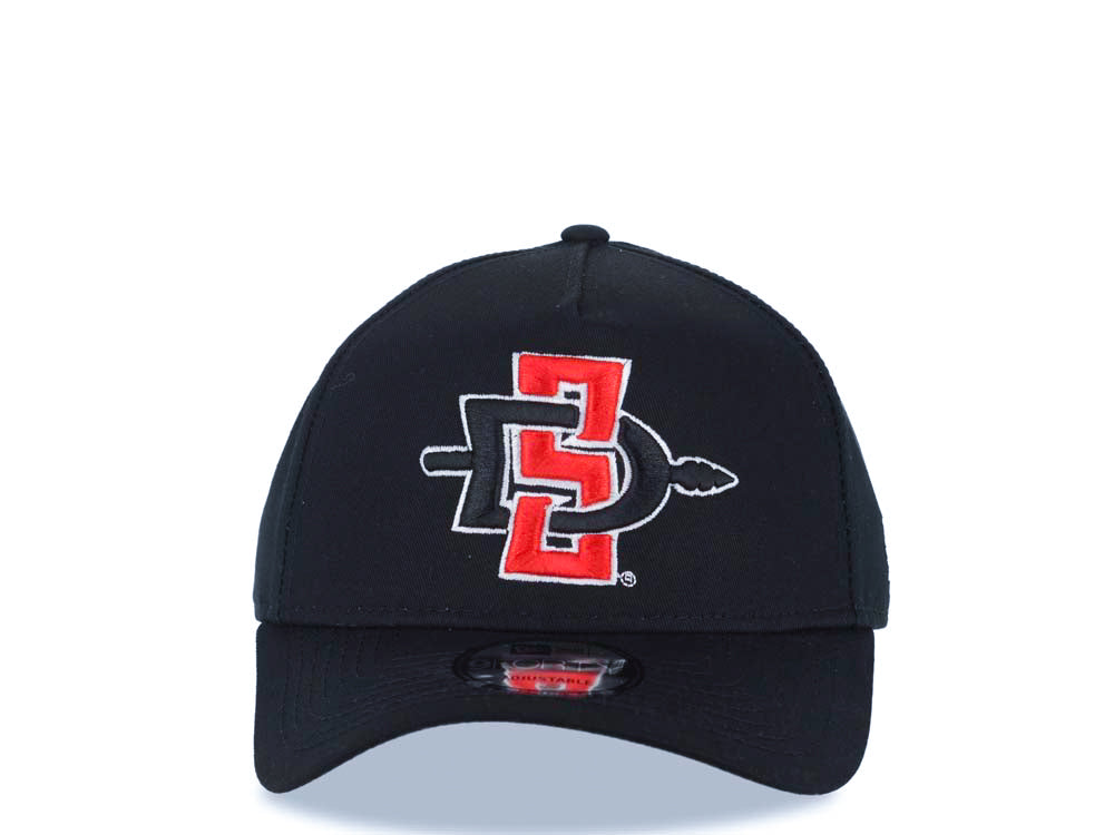 San Diego State Aztecs New Era NCAA 9FORTY 940 A-Frame Adjsutable Snapback Cap Hat Black Crown/Visor Team Color Logo Gray UV