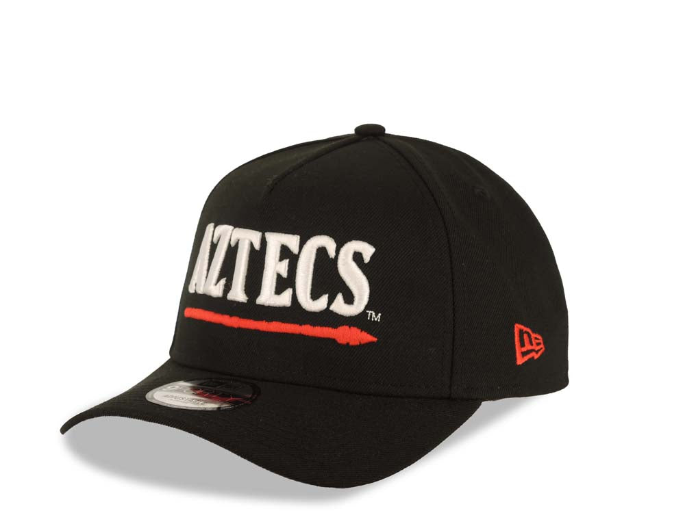 San Diego State Aztecs New Era NCAA 9FORTY 940 Adjustable A-Frame Cap Hat Black Crown/Visor White/Red Logo Aztec Calendar Side Patch Gray UV