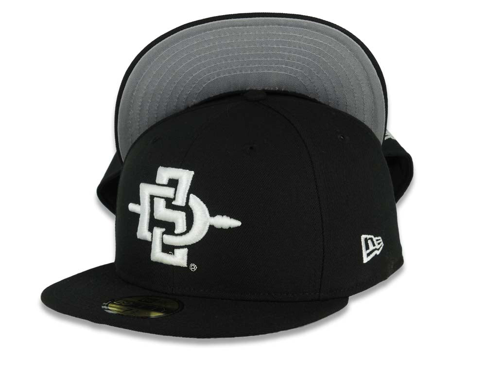 San Diego State Aztecs New Era NCAA 59FIFTY 5950 Fitted Cap Hat Black Crown/Visor White Logo Gray UV