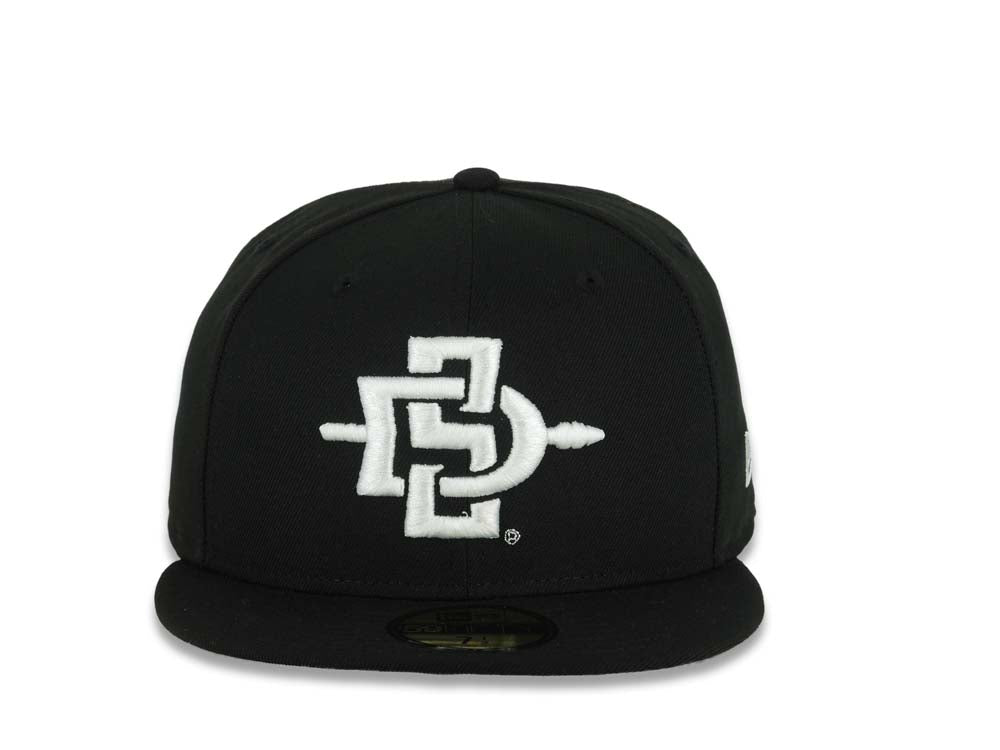 San Diego State Aztecs New Era NCAA 59FIFTY 5950 Fitted Cap Hat Black Crown/Visor White Logo Gray UV
