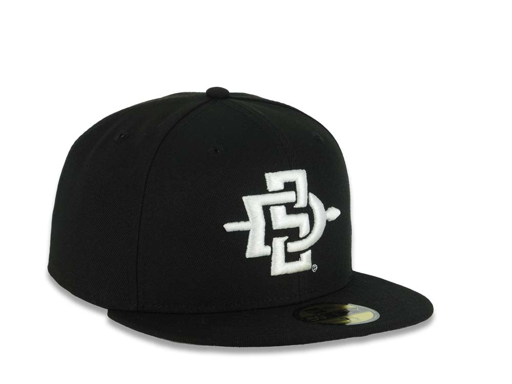 San Diego State Aztecs New Era NCAA 59FIFTY 5950 Fitted Cap Hat Black Crown/Visor White Logo Gray UV