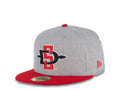 San Diego State Aztecs New Era NCAA 59FIFTY 5950 Fitted Cap Hat Heather Gray Crown Red Visor Team Color Logo