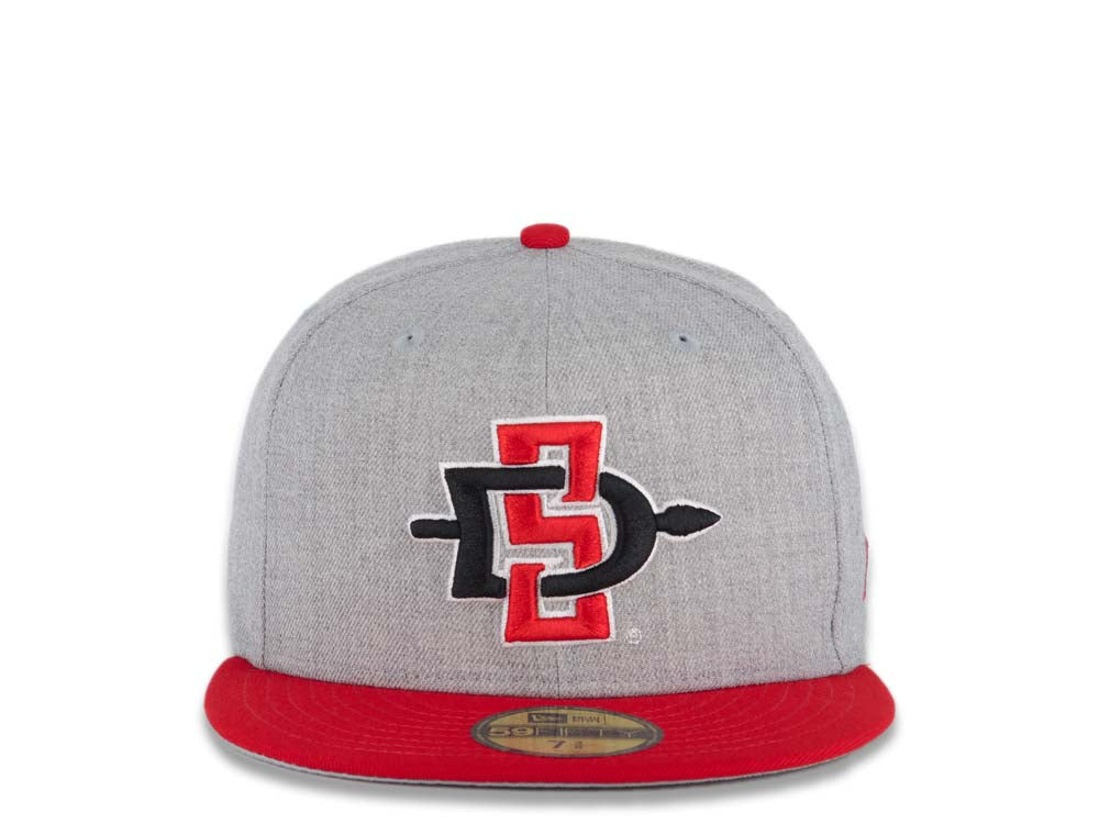 San Diego State Aztecs New Era NCAA 59FIFTY 5950 Fitted Cap Hat Heather Gray Crown Red Visor Team Color Logo