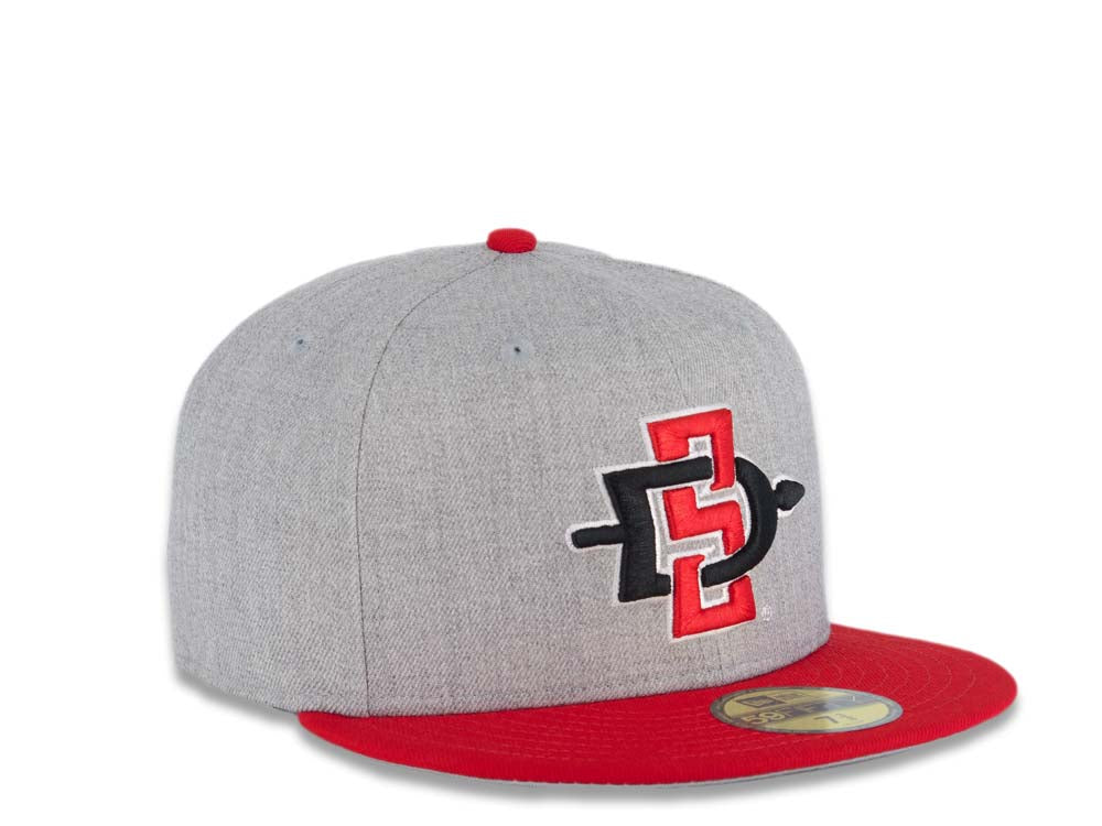 San Diego State Aztecs New Era NCAA 59FIFTY 5950 Fitted Cap Hat Heather Gray Crown Red Visor Team Color Logo