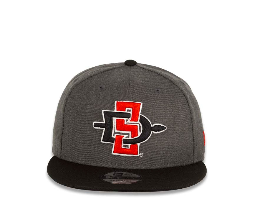 San Diego State Aztecs New Era College 9FIFTY 950 Snapback Cap Hat Heather Dark Gray Crown Black Visor Team Color Logo