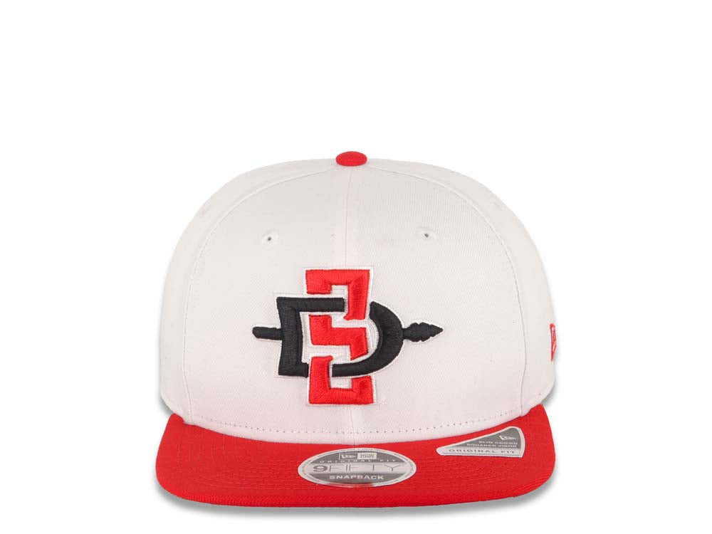 San Diego State Aztecs New Era NCAA 9FIFTY 950 Original Fit Snapback Cap Hat White Crown Red Visor Team Color Logo