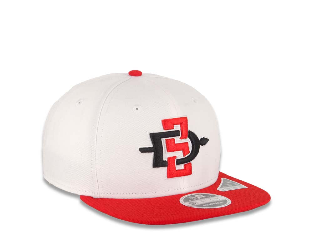 San Diego State Aztecs New Era NCAA 9FIFTY 950 Original Fit Snapback Cap Hat White Crown Red Visor Team Color Logo
