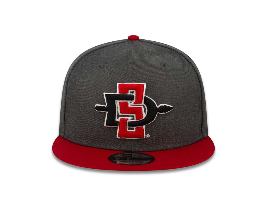 San Diego State Aztecs New Era College 9FIFTY 950 Snapback Cap Hat Heather Dark Gray Crown Red Visor Team Color Logo