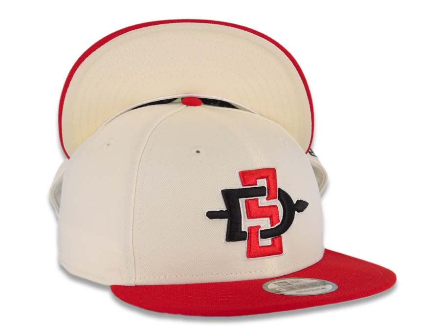San Diego State Aztecs New Era NCAA 9FIFTY 950 Snapback Cap Hat Cream Crown Red Visor Red/Black/White Team Color Logo Cream UV