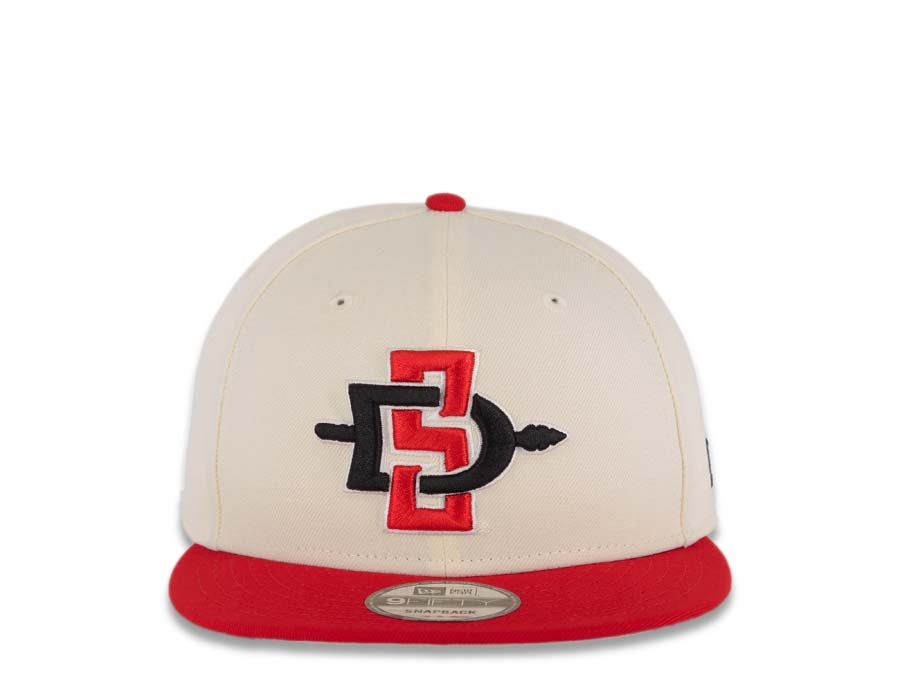 San Diego State Aztecs New Era NCAA 9FIFTY 950 Snapback Cap Hat Cream Crown Red Visor Red/Black/White Team Color Logo Cream UV