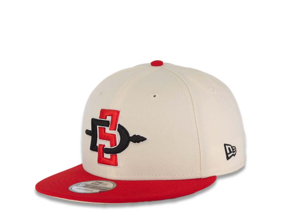 San Diego State Aztecs New Era NCAA 9FIFTY 950 Snapback Cap Hat Cream Crown Red Visor Red/Black/White Team Color Logo Cream UV
