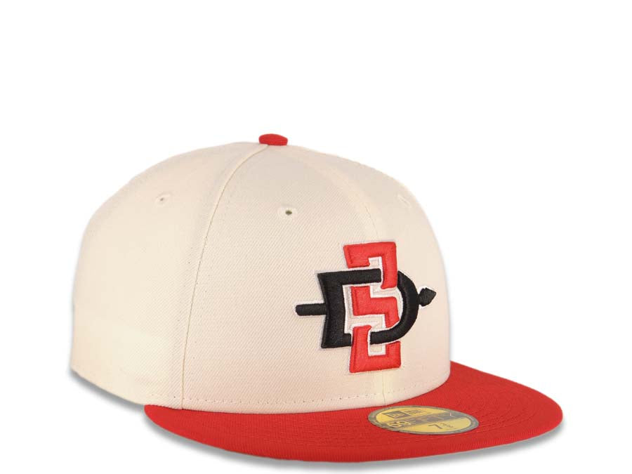 San Diego State Aztecs New Era NCAA 59FIFTY 5950 Fitted Cap Hat Cream Crown Red Visor Black/Red Logo Cream UV