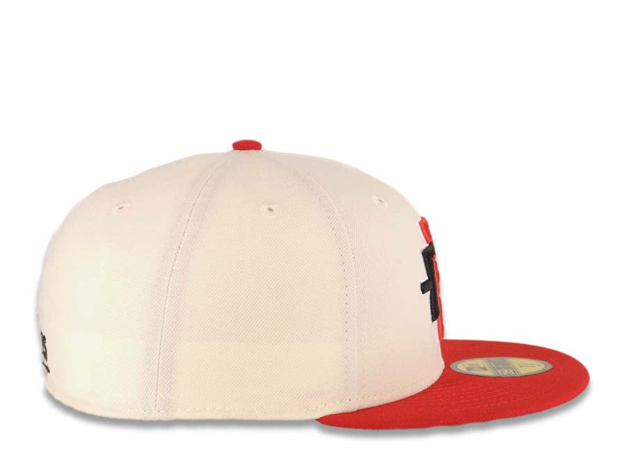 San Diego State Aztecs New Era NCAA 59FIFTY 5950 Fitted Cap Hat Cream Crown Red Visor Black/Red Logo Cream UV