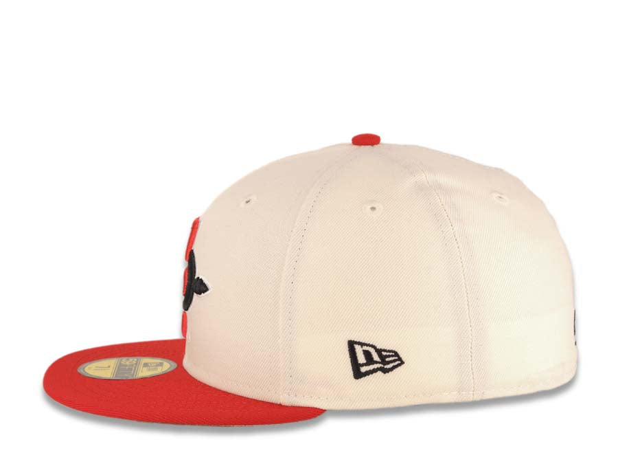 San Diego State Aztecs New Era NCAA 59FIFTY 5950 Fitted Cap Hat Cream Crown Red Visor Black/Red Logo Cream UV
