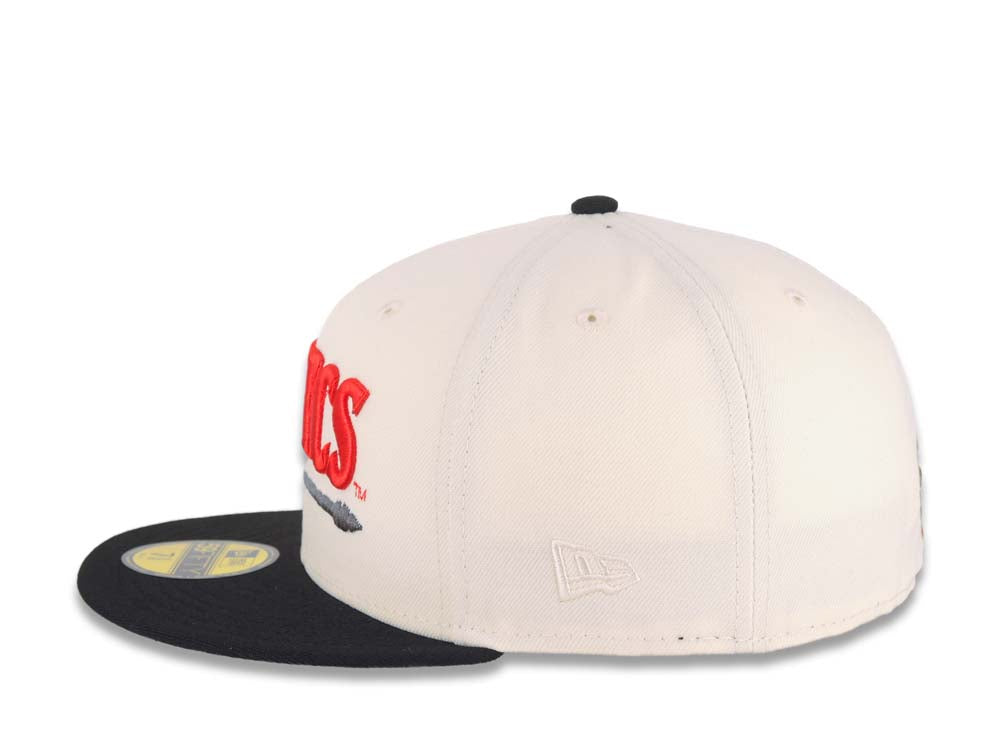 San Diego State Aztecs New Era NCAA 59FIFTY 5950 Fitted Cap Hat Cream Crown Black Visor Red/Black Text Logo Aztec Calendar Side Patch