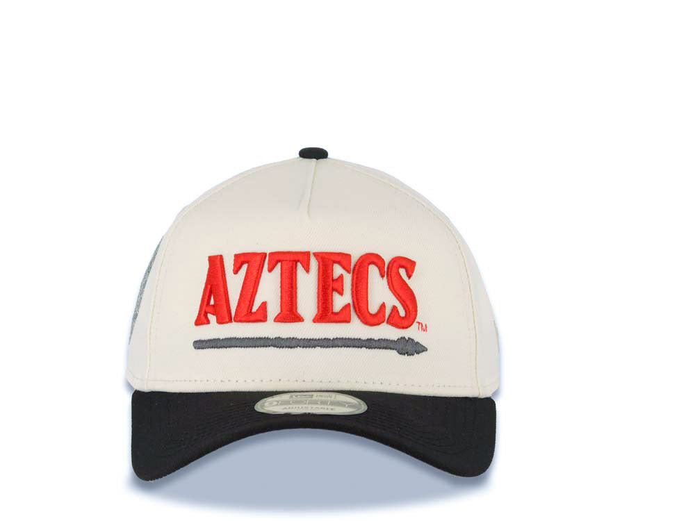 San Diego State Aztec New Era 9FORTY 940 Adjustable A-Frame Cap Hat Cream Crown Black Visor Red Logo Aztec Calendar Side Patch
