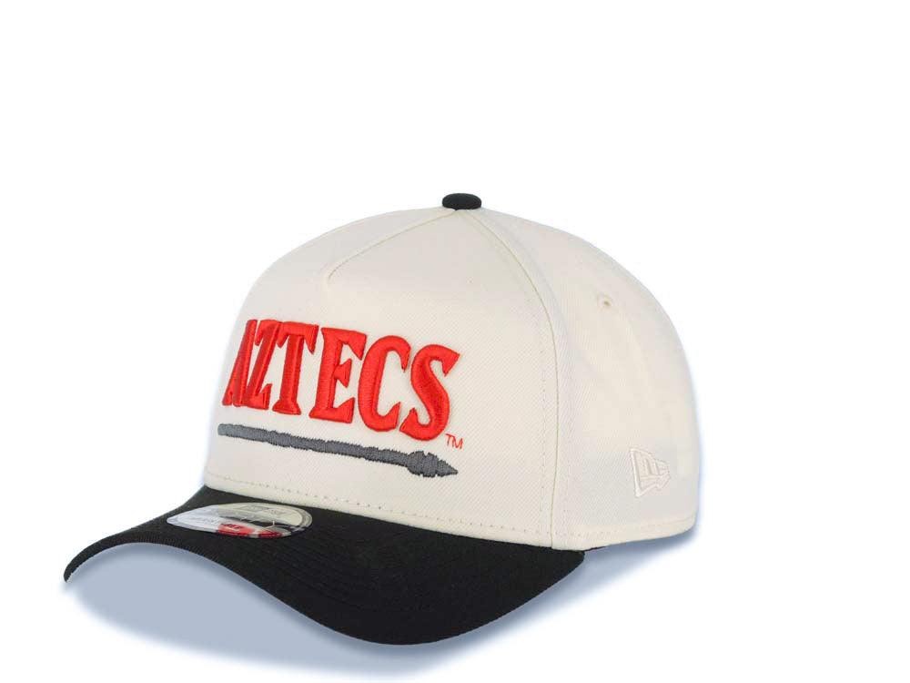 San Diego State Aztec New Era 9FORTY 940 Adjustable A-Frame Cap Hat Cream Crown Black Visor Red Logo Aztec Calendar Side Patch