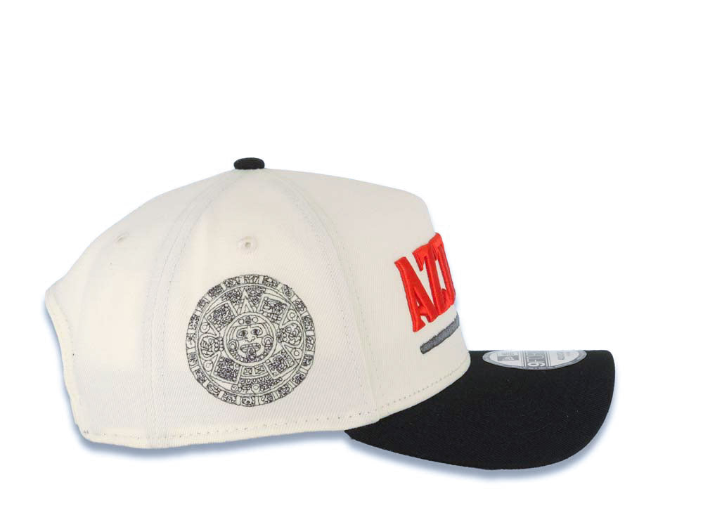San Diego State Aztec New Era 9FORTY 940 Adjustable A-Frame Cap Hat Cream Crown Black Visor Red Logo Aztec Calendar Side Patch