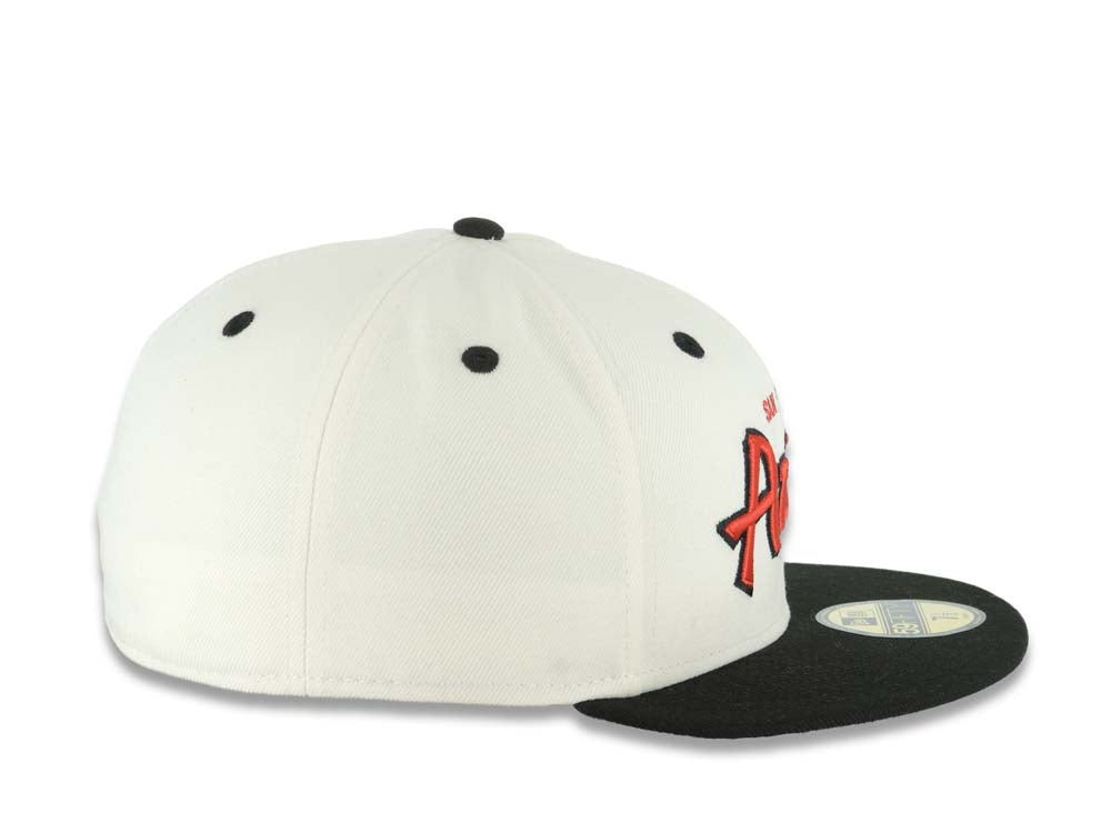 San Diego State Aztecs New Era NCAA 59FIFTY 5950 Fitted Cap Hat Cream Crown Black Visor Red/Black Text/Script Logo Green UV